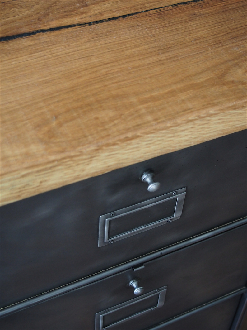 ancien meuble console 10 casiers industriel a clapet roneo 1950 plateau chene massif – Image 10