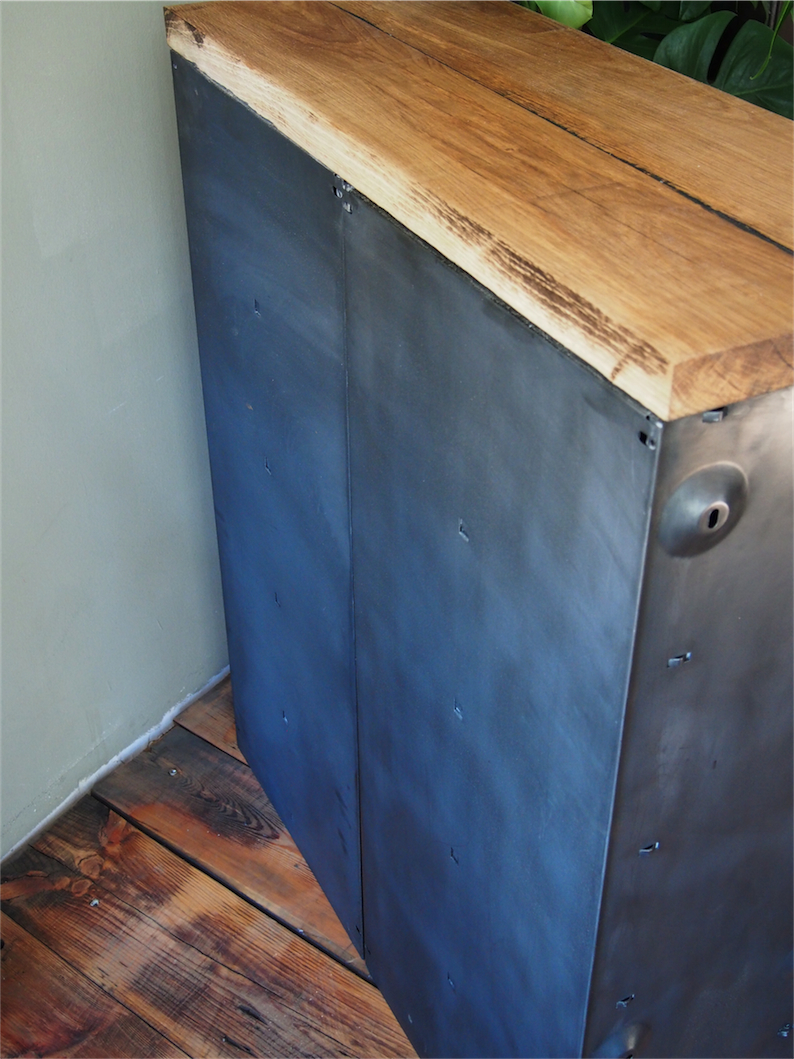 ancien meuble console 10 casiers industriel a clapet roneo 1950 plateau chene massif – Image 11