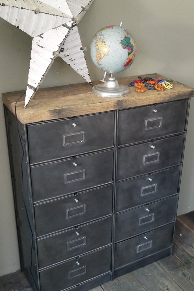 ancien meuble console 10 casiers industriel a clapet roneo 1950 plateau chene massif – Image 4