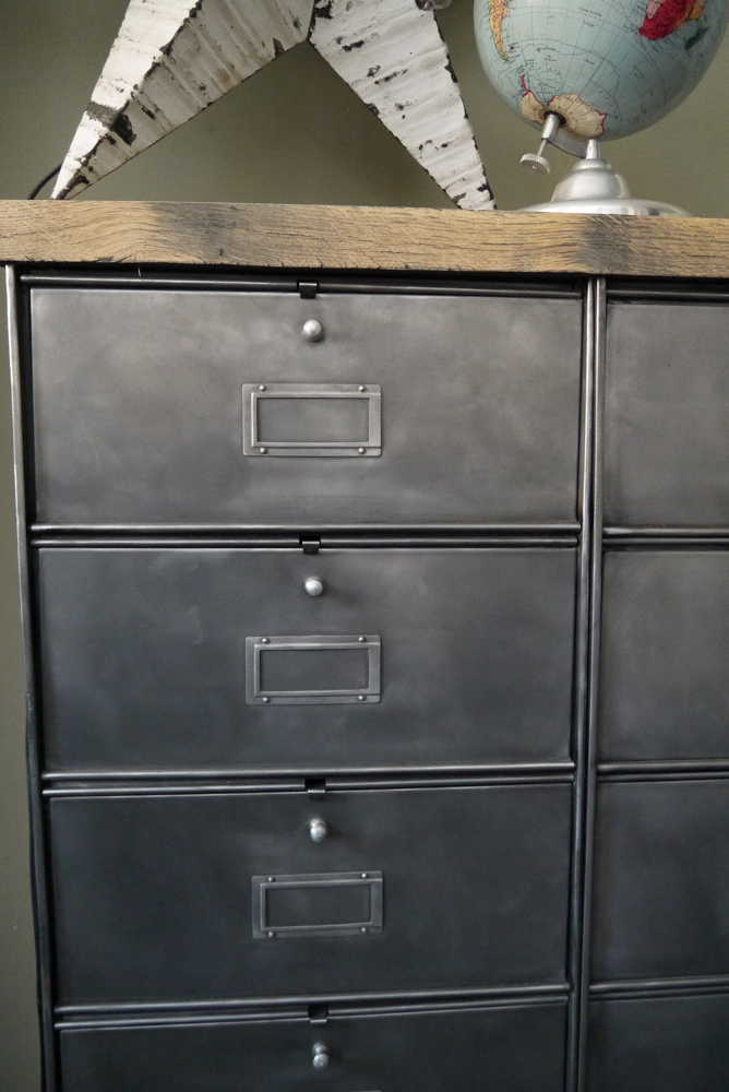 ancien meuble console 10 casiers industriel a clapet roneo 1950 plateau chene massif – Image 7