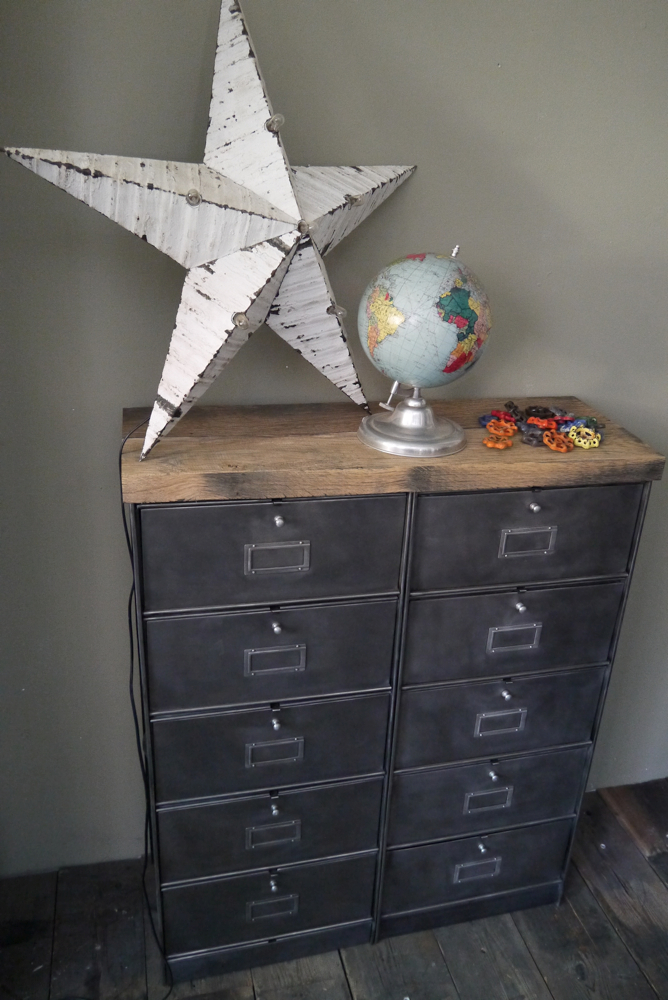 ancien meuble console 10 casiers industriel a clapet roneo 1950 plateau chene massif – Image 15