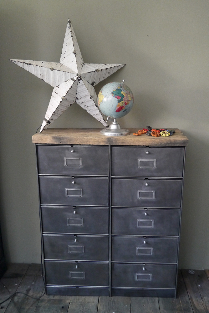 ancien meuble console 10 casiers industriel a clapet roneo 1950 plateau chene massif – Image 8