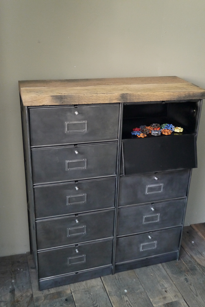 ancien meuble console 10 casiers industriel a clapet roneo 1950 plateau chene massif – Image 11