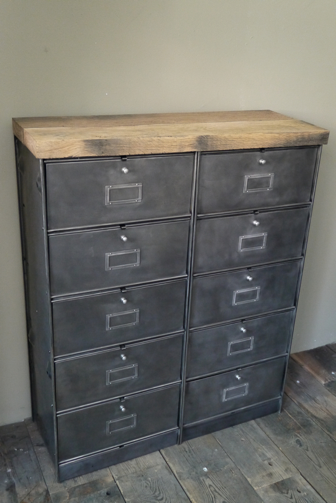 ancien meuble console 10 casiers industriel a clapet roneo 1950 plateau chene massif – Image 12