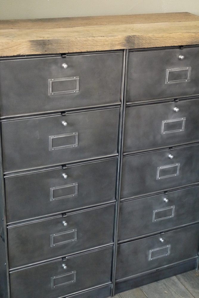 ancien meuble console 10 casiers industriel a clapet roneo 1950 plateau chene massif – Image 13