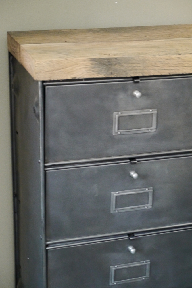 ancien meuble console 10 casiers industriel a clapet roneo 1950 plateau chene massif – Image 14