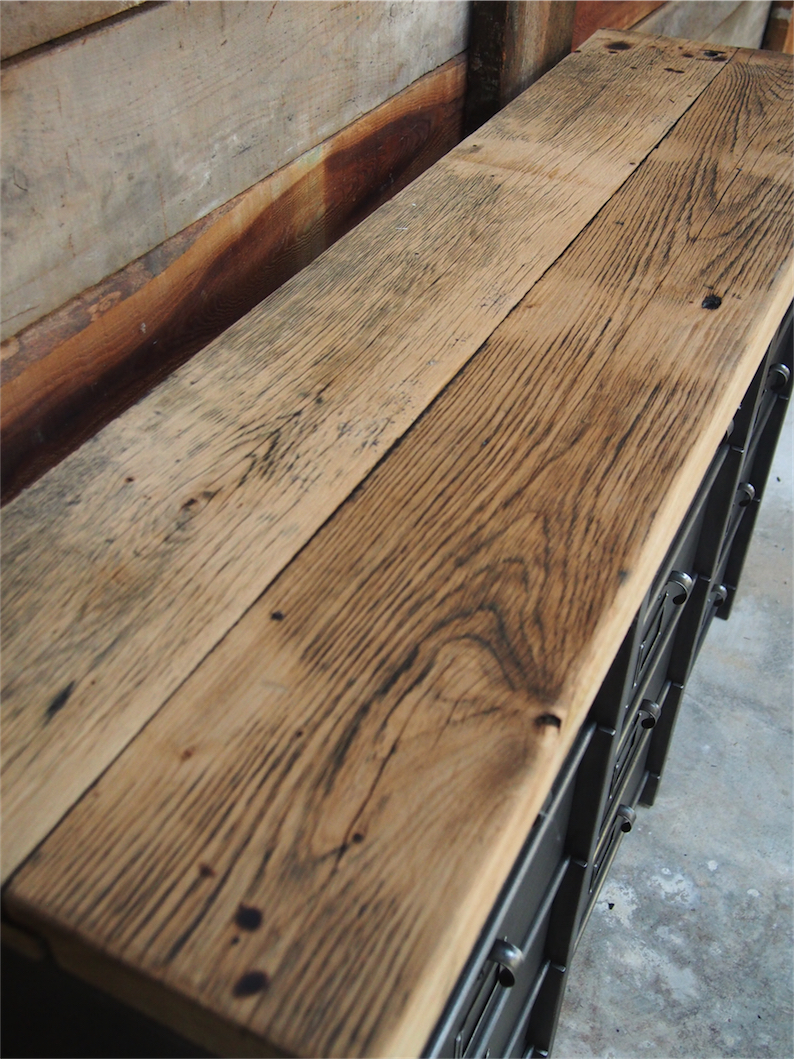 ancien grand meuble 12 casiers industriel strafor plateau chene massif – Image 7