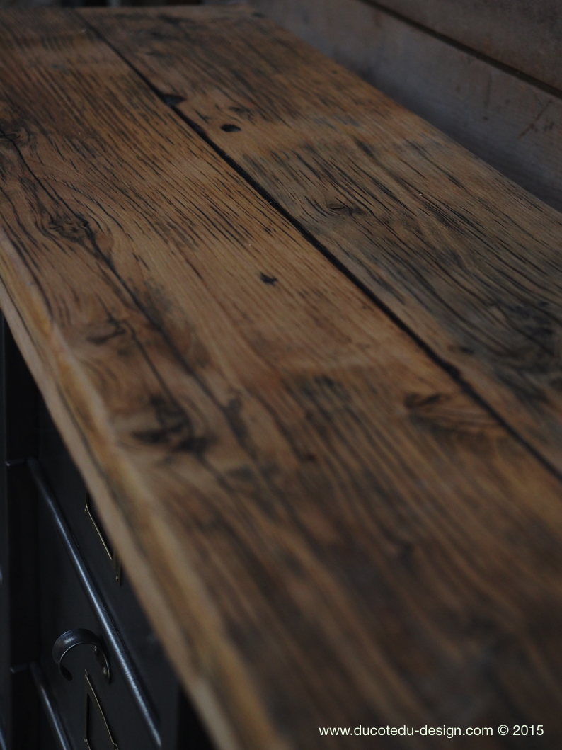 ancien grand meuble 15 casiers industriel strafor plateauchene massif – Image 10