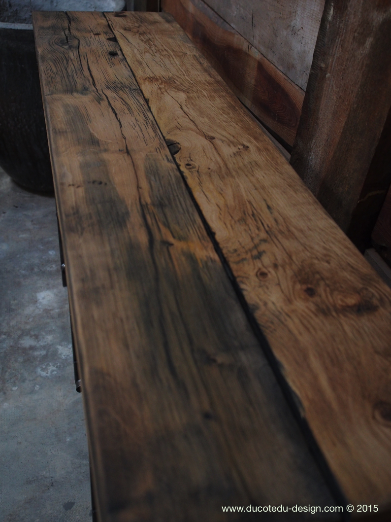 ancien grand meuble 12 casiers industriel strafor plateauchene massif – Image 8