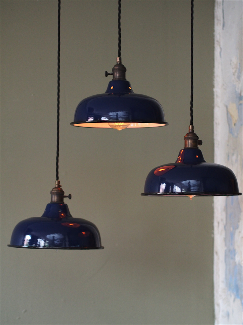 abat jour emaille lampe industrielle bleu nuit – Image 10
