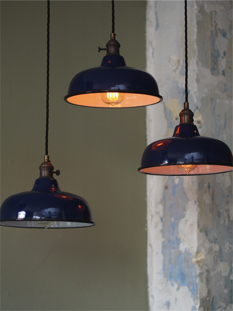 abat jour emaille lampe industrielle bleu nuit – Image 4