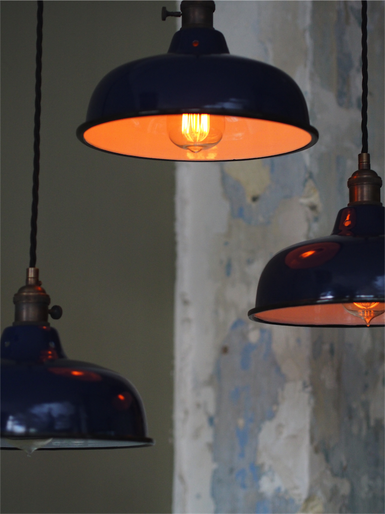 abat jour emaille lampe industrielle bleu nuit – Image 9