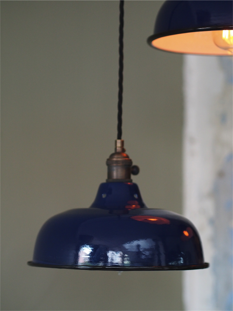 abat jour emaille lampe industrielle bleu nuit – Image 11