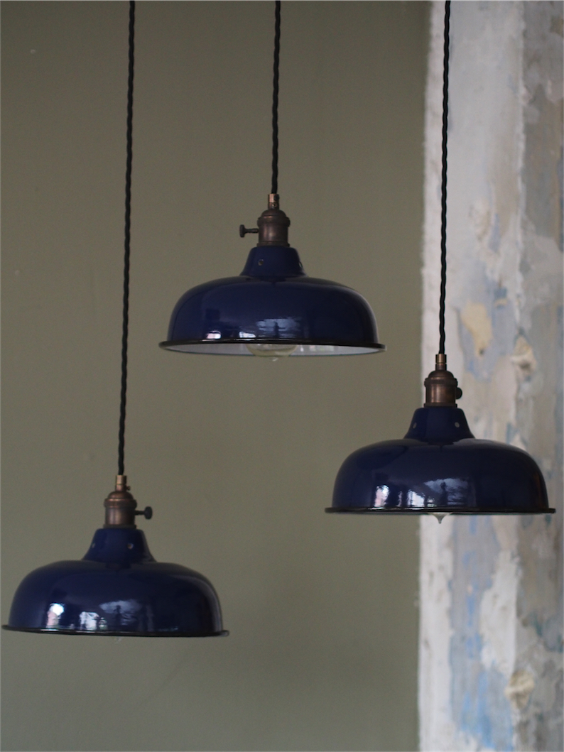 abat jour emaille lampe industrielle bleu nuit – Image 3