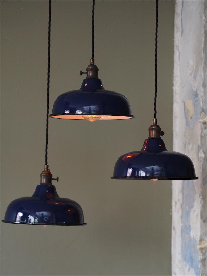 abat jour emaille lampe industrielle bleu nuit – Image 14