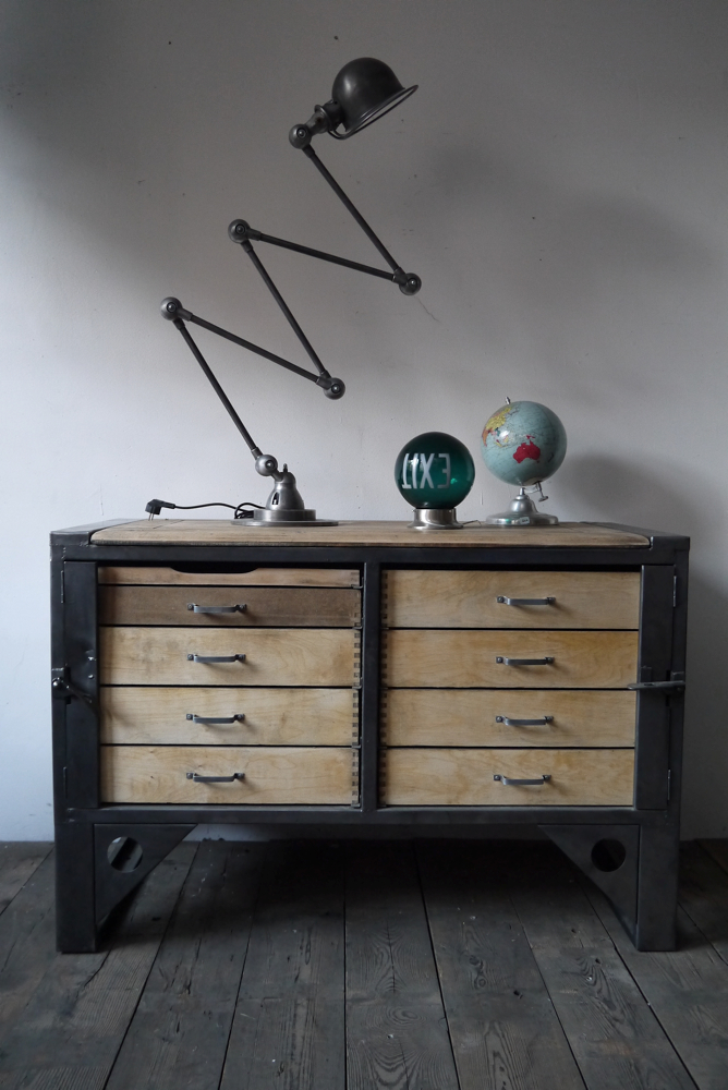 Grand etabli industriel bureau metal et bois – Image 2