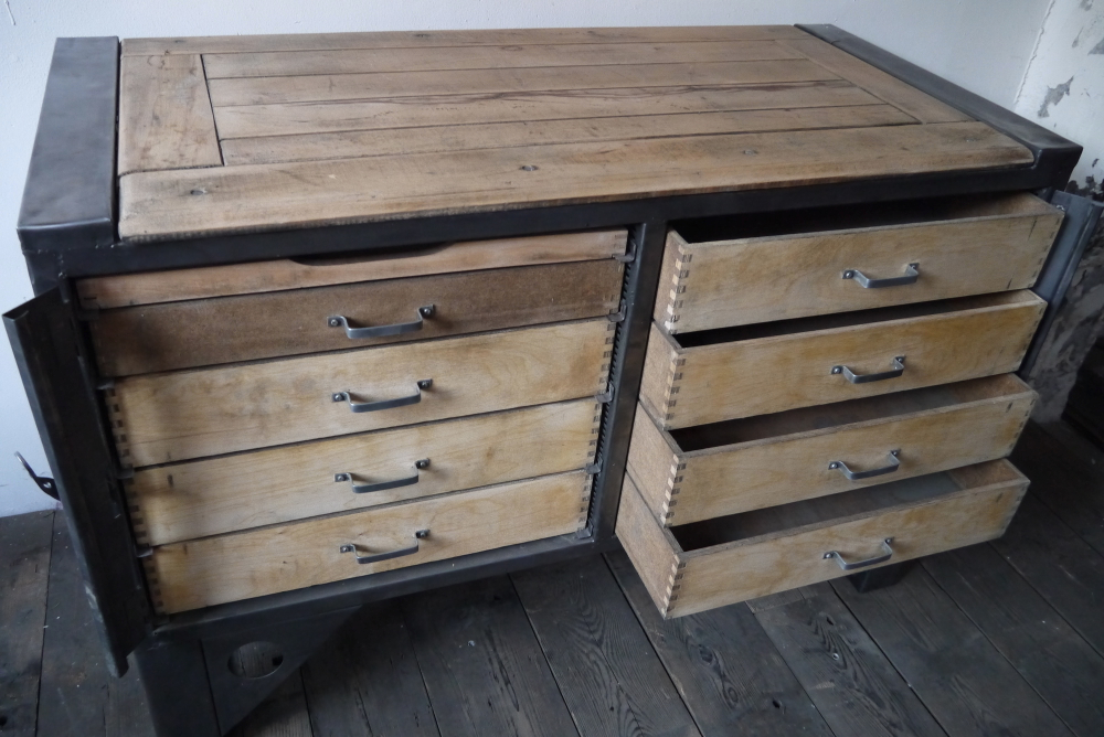 Grand etabli industriel bureau metal et bois – Image 9