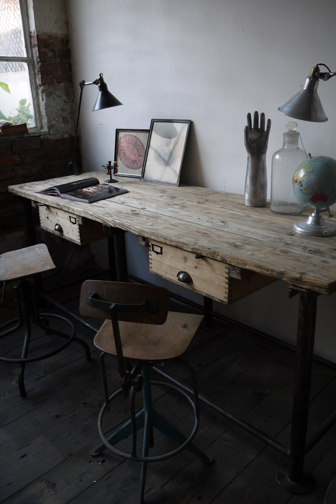 bureau industriel double poste de travail metal et bois – Image 3