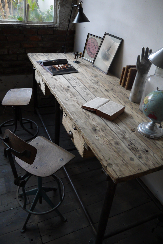 bureau industriel double poste de travail metal et bois – Image 19