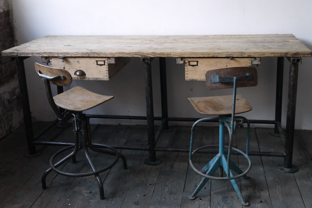 bureau industriel double poste de travail metal et bois – Image 5