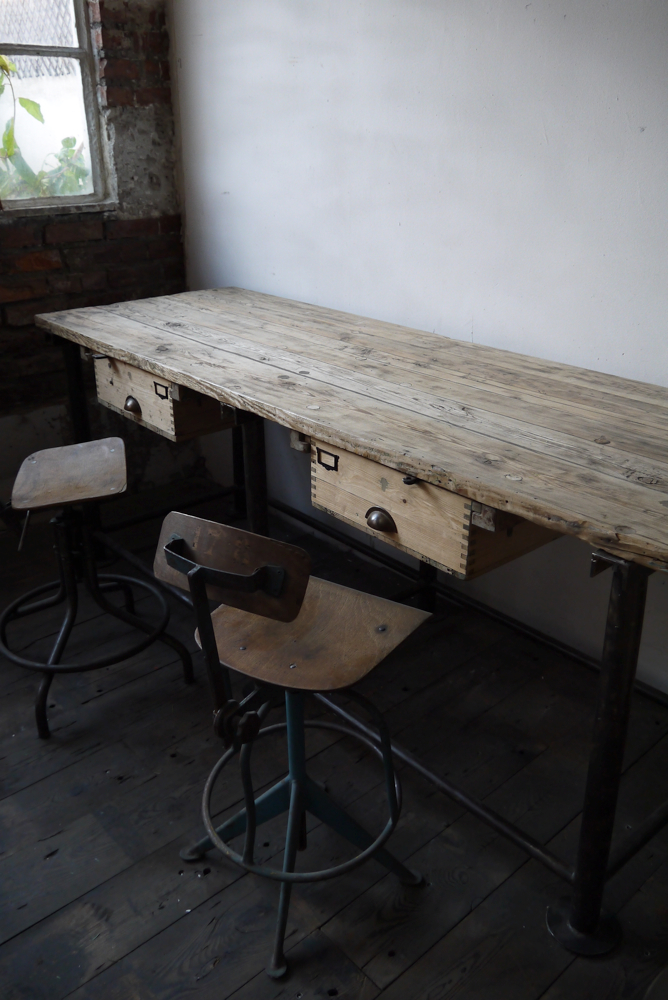 bureau industriel double poste de travail metal et bois – Image 4