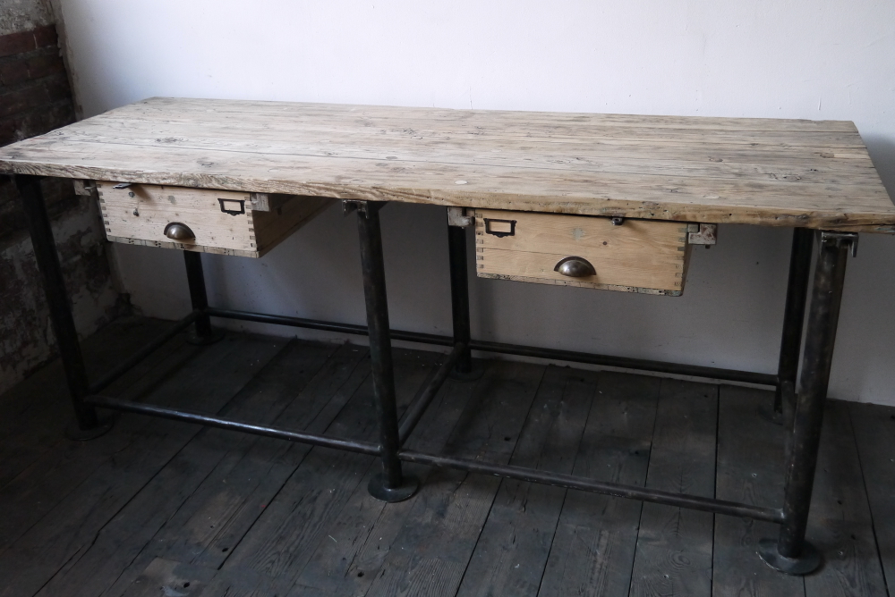 bureau industriel double poste de travail metal et bois – Image 6