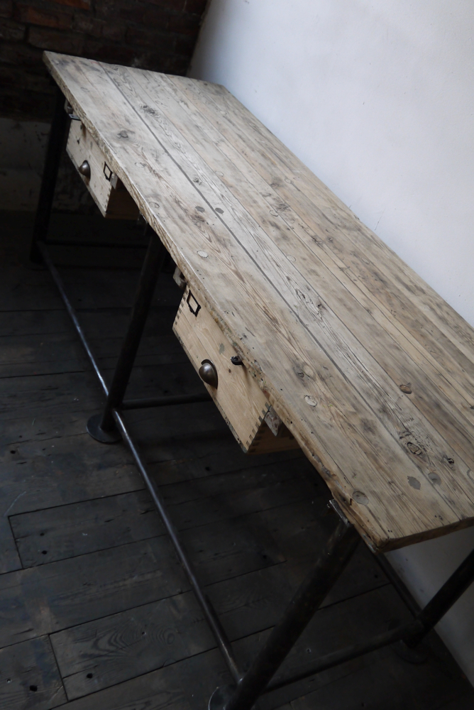 bureau industriel double poste de travail metal et bois – Image 7