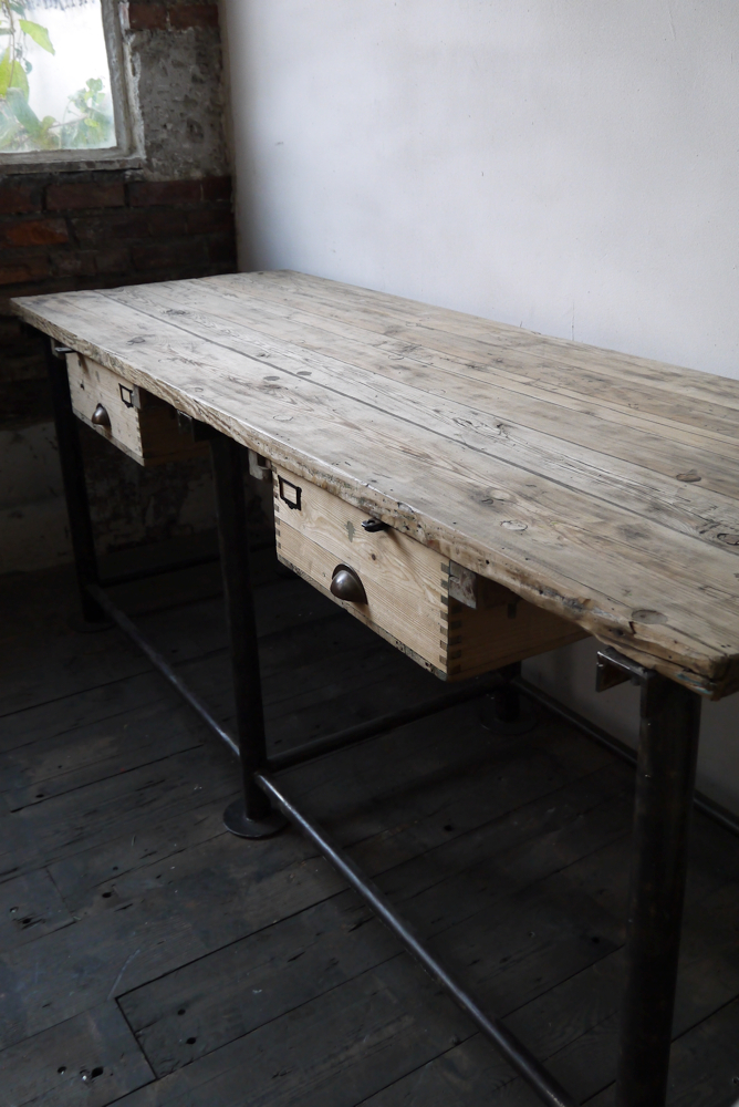 bureau industriel double poste de travail metal et bois – Image 8