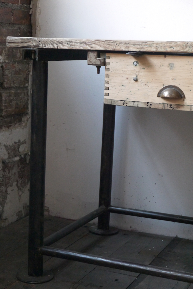 bureau industriel double poste de travail metal et bois – Image 10