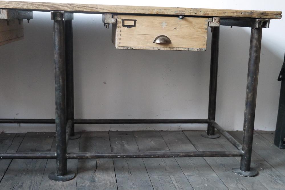 bureau industriel double poste de travail metal et bois – Image 11