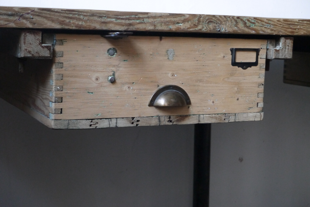 bureau industriel double poste de travail metal et bois – Image 12