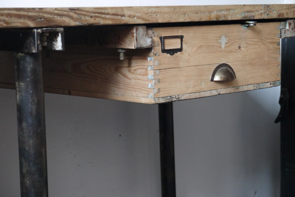 bureau industriel double poste de travail metal et bois – Image 13