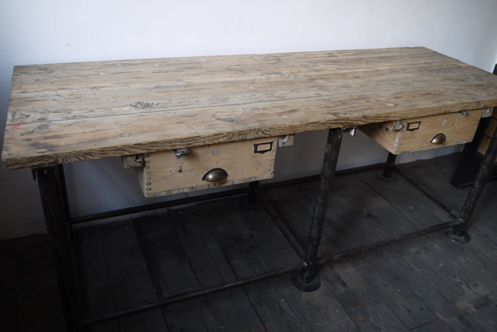 bureau industriel double poste de travail metal et bois – Image 16