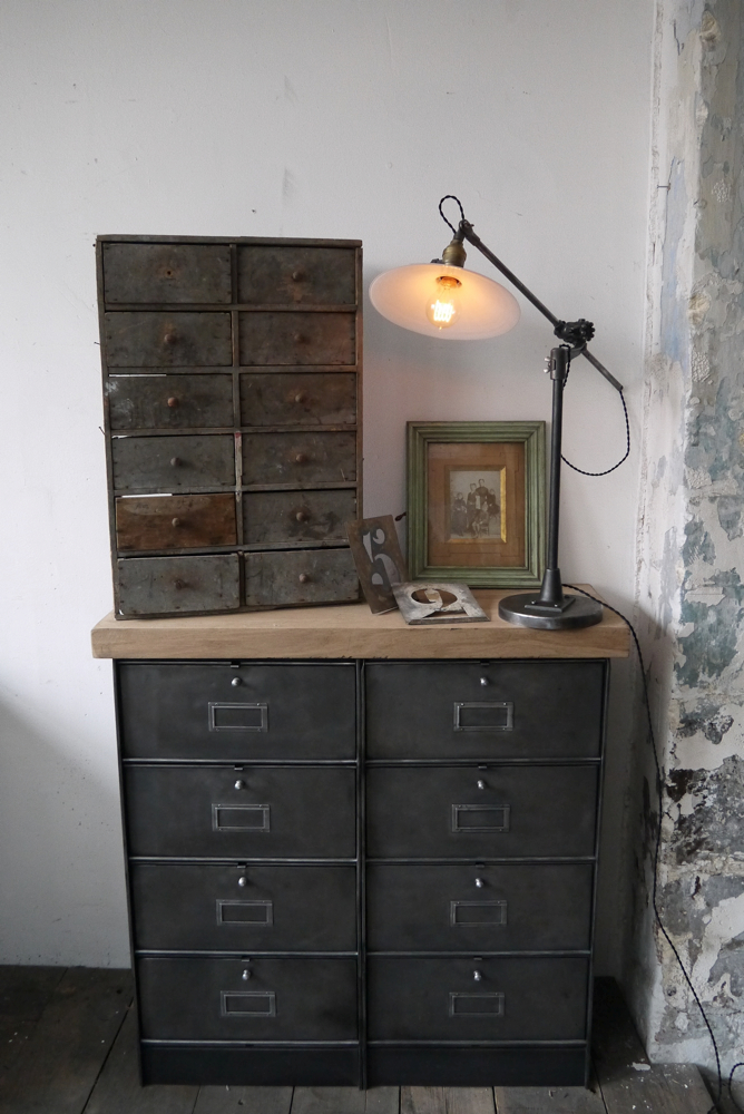 meuble console 8 casiers industriel clapet Roneo plateau chene massif – Image 2