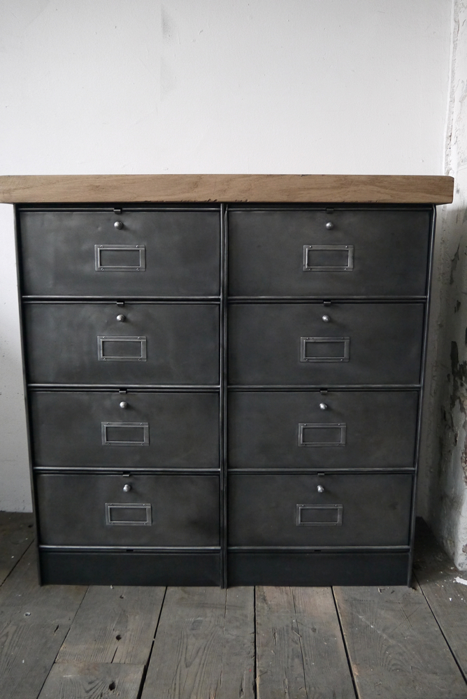 meuble console 8 casiers industriel clapet Roneo plateau chene massif – Image 3