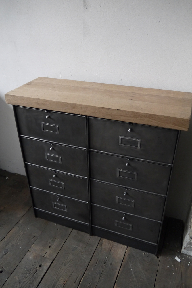 meuble console 8 casiers industriel clapet Roneo plateau chene massif – Image 4