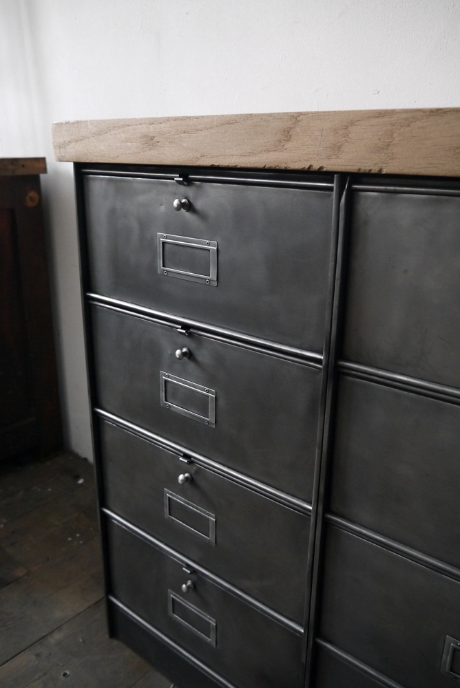 meuble console 8 casiers industriel clapet Roneo plateau chene massif – Image 5