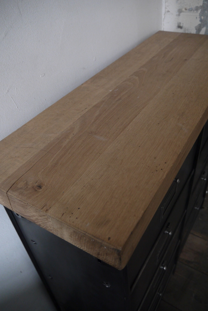 meuble console 8 casiers industriel clapet Roneo plateau chene massif – Image 6