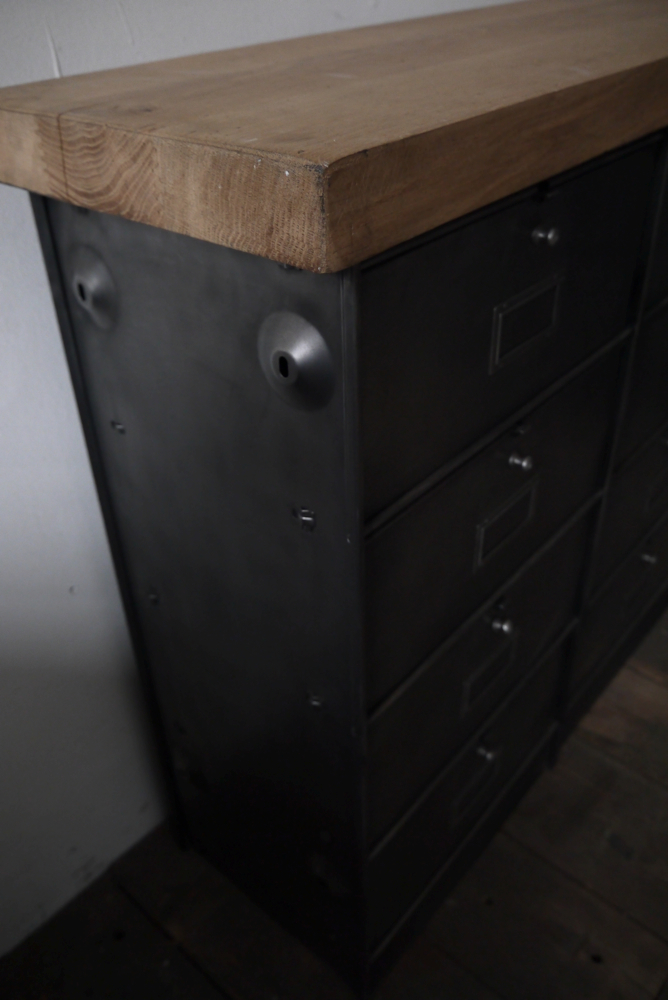 meuble console 8 casiers industriel clapet Roneo plateau chene massif – Image 7