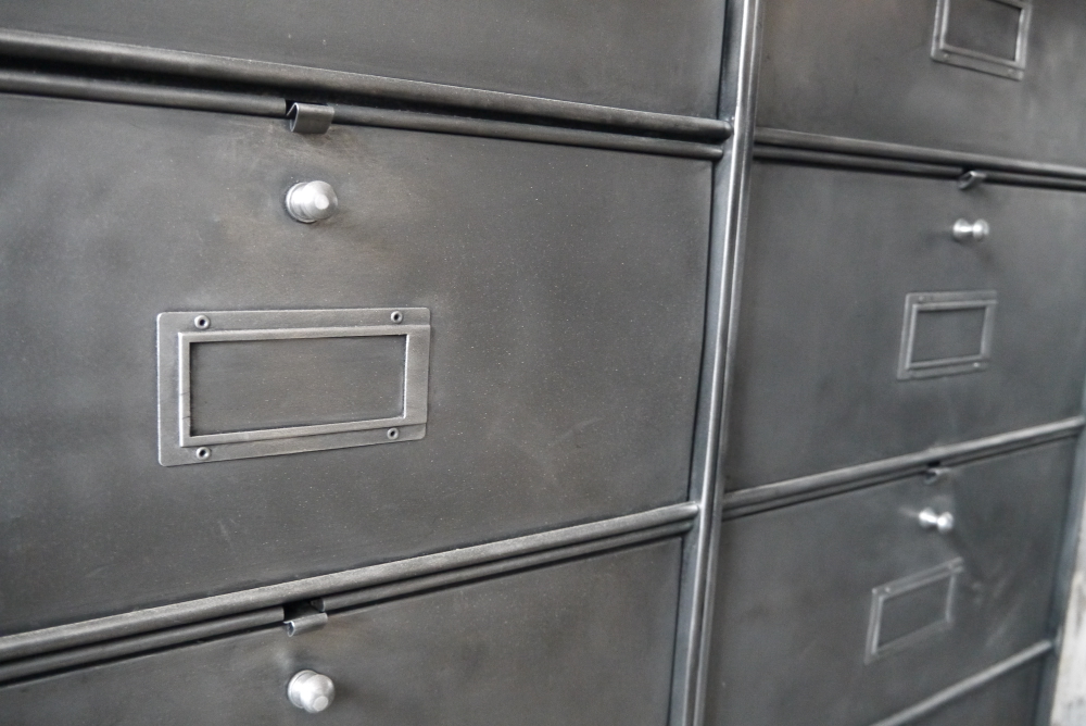 meuble console 8 casiers industriel clapet Roneo plateau chene massif – Image 9