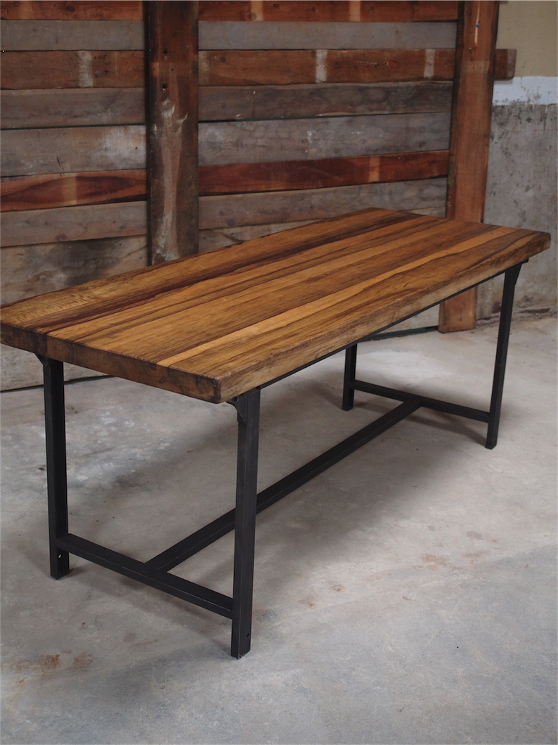 Table ou bureau metal industriel militaire plateau bois massif – Image 4