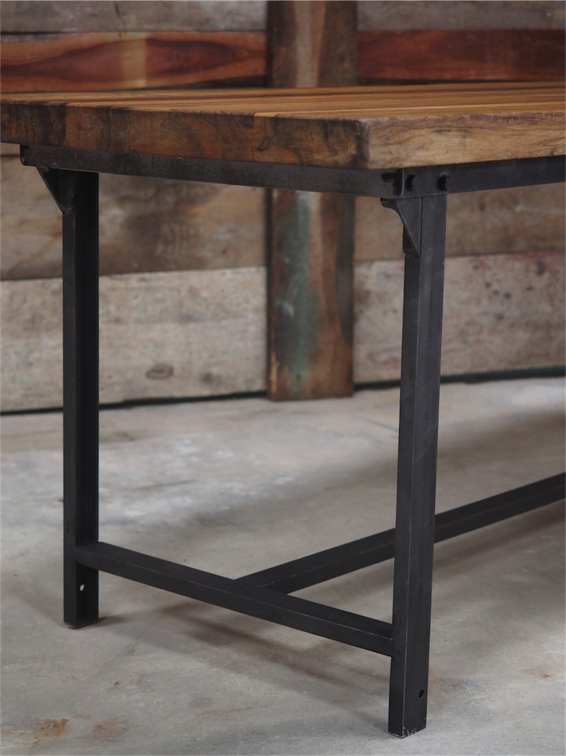 Table ou bureau metal industriel militaire plateau bois massif – Image 6