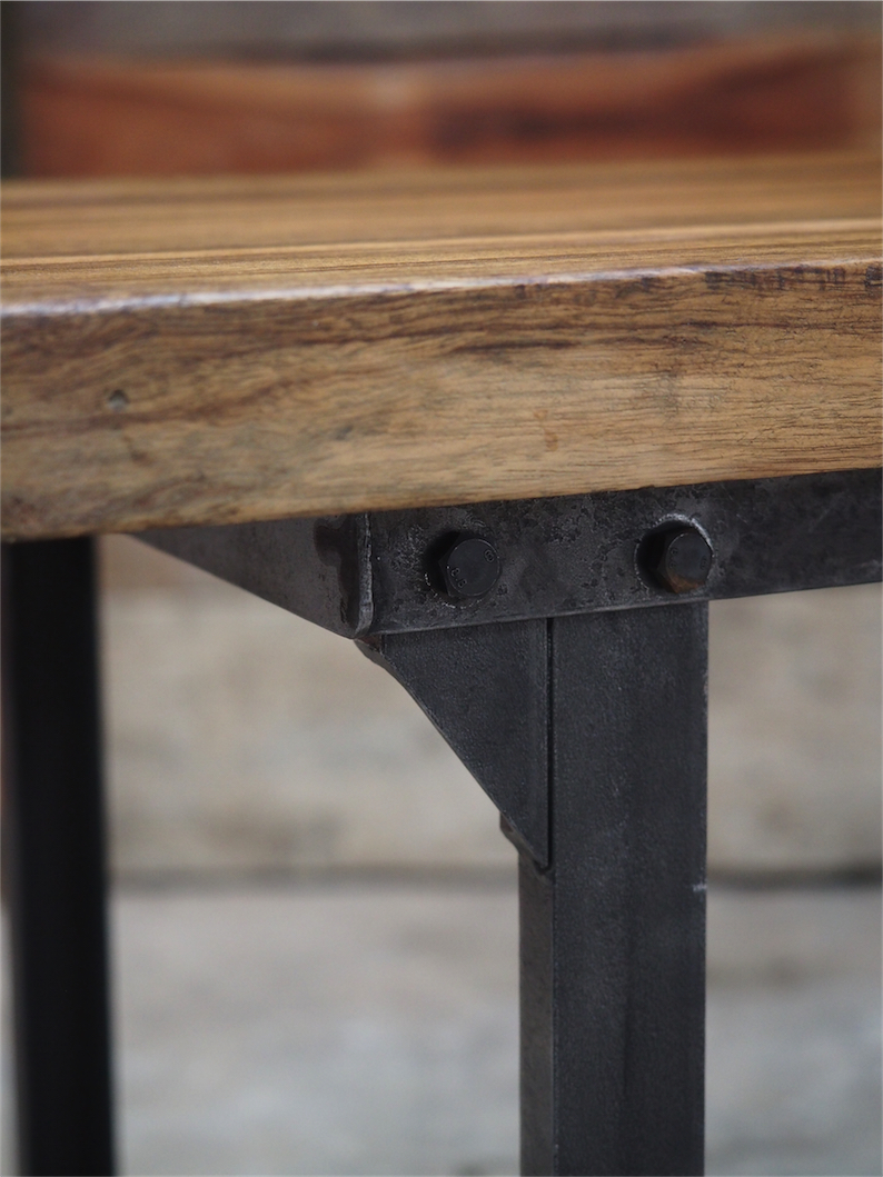 Table ou bureau metal industriel militaire plateau bois massif – Image 7