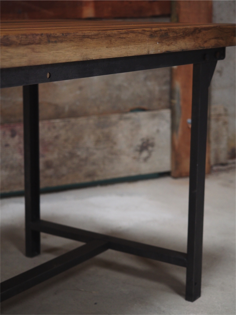 Table ou bureau metal industriel militaire plateau bois massif – Image 9