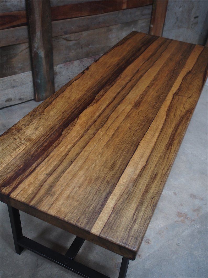 Table ou bureau metal industriel militaire plateau bois massif – Image 12