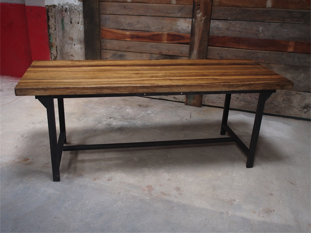 Table ou bureau metal industriel militaire plateau bois massif – Image 13