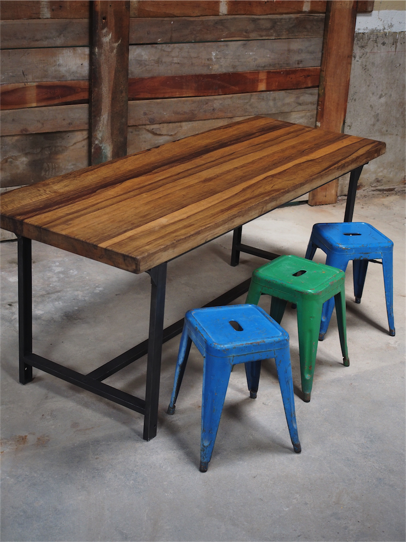 Table ou bureau metal industriel militaire plateau bois massif – Image 2