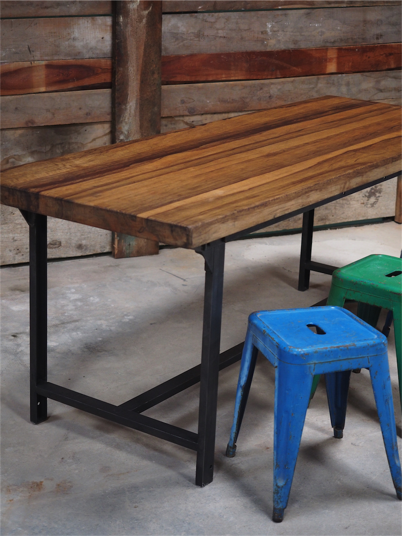 Table ou bureau metal industriel militaire plateau bois massif – Image 3