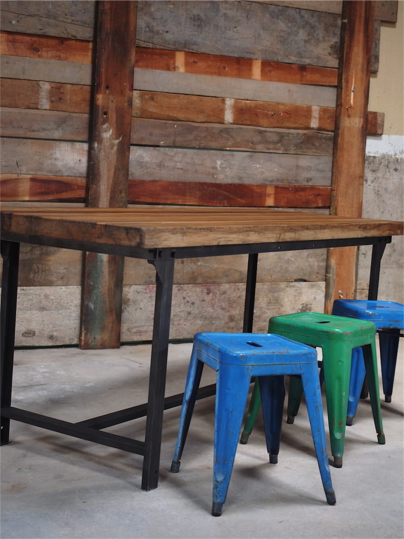 Table ou bureau metal industriel militaire plateau bois massif – Image 14