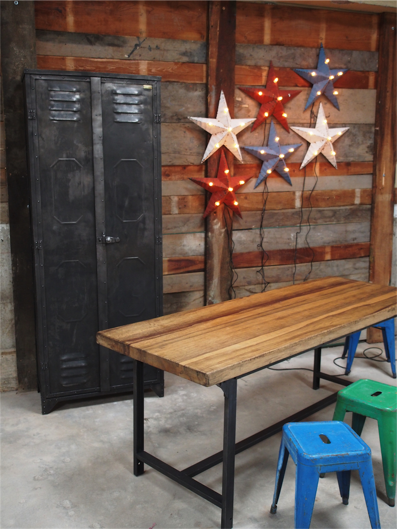 Table ou bureau metal industriel militaire plateau bois massif – Image 15